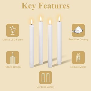 Bougie conique LED à piles de haute qualité, 6 pièces, effet 3D, pour mariage - Product Image 4