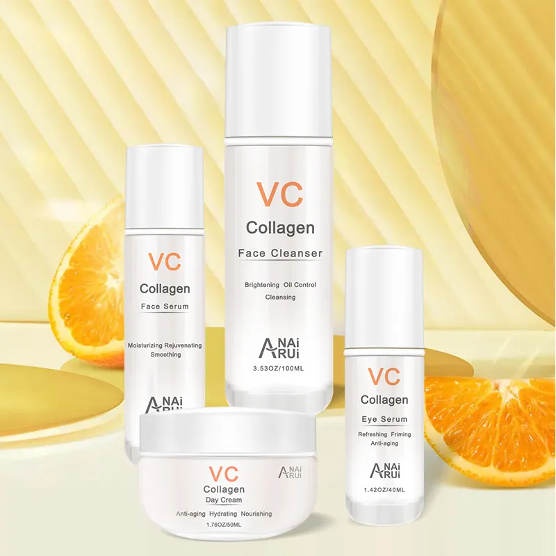 Label pribadi Set perawatan kulit Vitamin C pemutih wajah, Kit perawatan kulit wajah wanita pelembap pencerah kolagen Arbutin