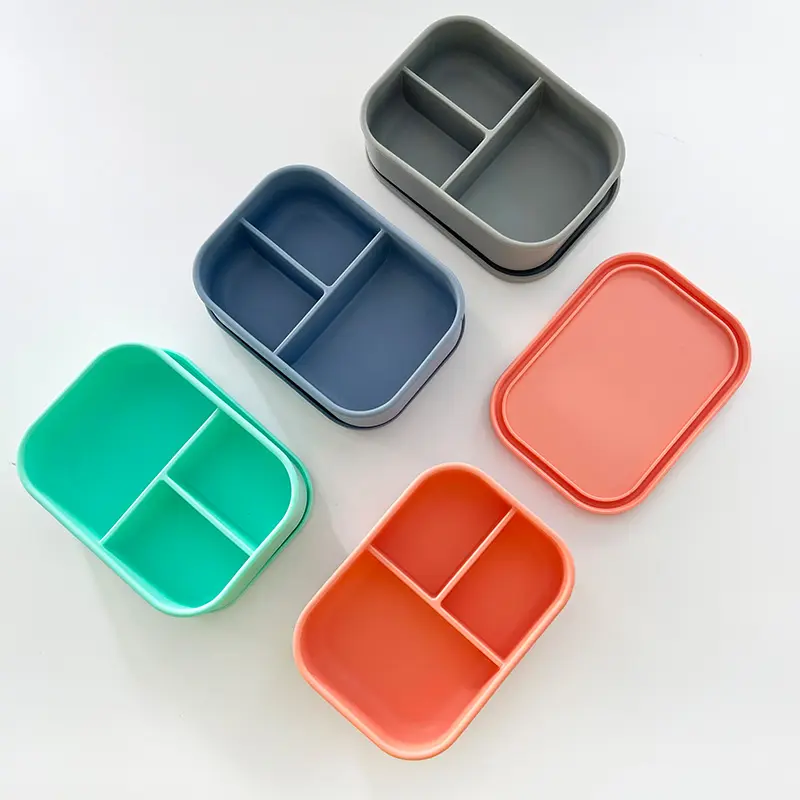 Newest Silicone Lunch Box Portable Silicone Food Storage Container Rectangle Silicone 3 Compartment Bento Lunch Box Single Tier