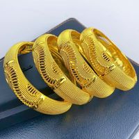 Vente en gros de bracelets creux plaqués or 24 carats, en alliage, larges, à motifs floraux en filigrane, bijoux de mode de mariage de Dubaï pour femmes