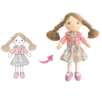 Poupée de Chiffon en Peluche Personnalisée de 35 cm, Mini Fille, Jouet Doux et Tendance avec Robe à Fleurs Rose et Manteau, Direct Fabricant