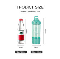 Bouteille de sport shaker avec compartiment de rangement pour protéines en poudre, en Tritan écologique, pour boire directement