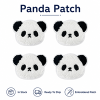 Parches de chenilla de panda lindos listos para enviar, insignias de animales kawaii al por mayor en stock, apliques termoadhesivos de oso blanco y negro para bolsos