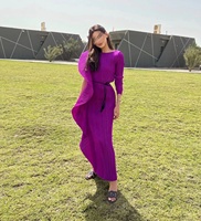 Lady Elegant Plus Size Long Bodycon Indian Evening Birthday Dress Pleated Long Sleeve Ruffle Women's Abaya Women Muslim Dress