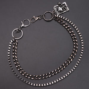 Cadena de mezclilla de doble capa color bronce con diseño de calavera y rosa para moda punk y hip hop. - Product Image 4