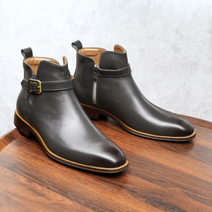 Classic Pointed Toe High Top Casual Leather Engraved Business Formal Hand Painted Soft Soled Leather <b>Boots</b> In British Style - Product Image 3
