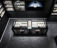Vitrine de luxe noire sur mesure pour montres, comptoir en verre pour boutiques de montres de luxe
