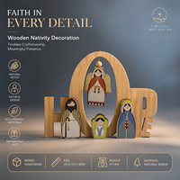 Décoration de Crèche en Bois Sculpté à la Main, Signe de Espoir, Figurine de Table en Bois Naturel, Cadeau Religieux de Noël, Décoration d'Intérieur