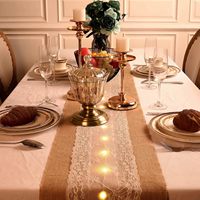 Chemin de table en toile de jute lumineux à LED, style campagnard, pour la décoration de banquets et de fêtes