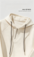 Ensemble de survêtement en coton beige respirant et doux avec sweat à capuche et pantalon large à demi-zip pour femme – Collection Automne – Offre Spéciale