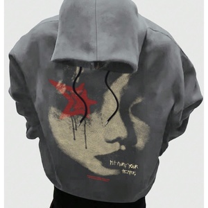 Sudadera con Capucha para Hombre, Estilo Hip Hop, Bordada, Oversize, de Punto, Poliéster/Algodón, con Cierre, Manga Larga, Color Negro - Product Image 6