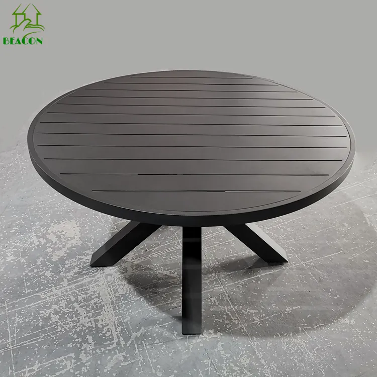 Desmontable KD embalaje aluminio redondo al aire libre patio Mesa muebles bultos 120 cm mesa de comedor redonda para 4