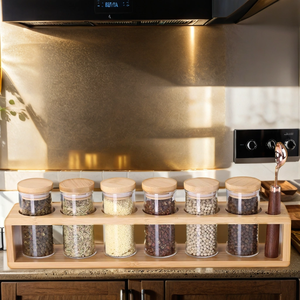 Combohome porta spezie in bambù con vetro contenitore di spezie con porta cucchiai Rack Organizer per cucina - Product Image 3