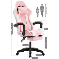 Chaise de bureau pivotante LED RGB mignonne et élégante rose et blanche, chaise de gaming RVB pour femmes, chaise de jeu rose ravissante avec lumières
