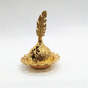 Mini quemador de incienso de cerámica pequeño de estilo de Oriente Medio, quemador de incienso de Metal de hierro dorado, accesorios de cubierta de quemador de incienso - Product Image 2