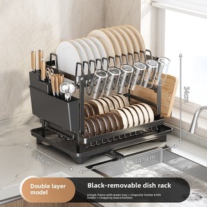 ชั้นวางของในครัวแบบโลหะ ชั้นวางจานแบบมีที่ระบายน้ำ ที่วางตะเกียบ มีด ชุดอาหาร ชาม ตู้เก็บของ - Product Image 5