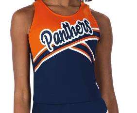 Vrouwen <span class=keywords><strong>Cheerleading</strong></span> Uniform Oranje Marine Mouwloze Panters Ontwerp Hoge Elastische Ademende Team Performance Outfit Sportkostuum - Product Image 3