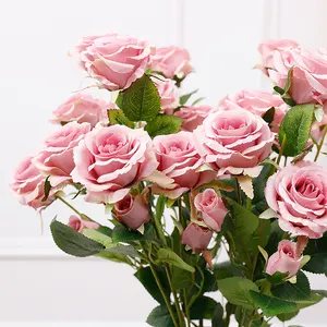Qihao-Rosas artificiales de boda, Rosa, flores artificiales de Australia con 6 cabezas, venta al por mayor