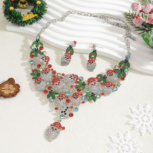 3ピース/セットファッション手作りビーズクリスマスネックレスイヤリングジュエリーセットビンテージ黄金の声明クリスマスサンタクロースネックレス - Product Image 3