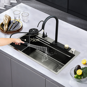 Évier de cuisine multifonction en acier inoxydable 304 avec revêtement nano, cascade, fait main, noir, sans robinet, vente en gros - Product Image 4
