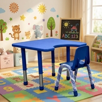 Meubles d'école maternelle modernes et sécuritaires pour enfants, ensemble de chaises et de tables en plastique bleu réglables en hauteur pour la chambre à coucher et le salon