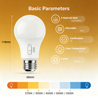 Bombilla LED E27 de 15W, 3 Colores, Regulable, CRI95, 2700K-6500K, 50000H, ETL, CE, FCC, SMD, Iluminación para el Hogar