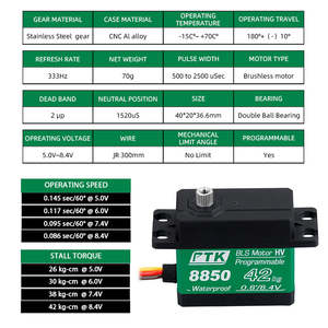 Servo Digital Metálico PTK 8850 de 42 kg de Alto Torque para Vehículos RC, Servo de Alta Velocidad para Drones de Ala Fija - Product Image 2
