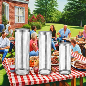 NB lehine yuvarlak barbekü haddeleme izgara sepeti açık barbekü sigara kafes ahşap saplı Metal (çelik demir) aracı kutu içinde paketlenmiş - Product Image 2