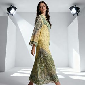 Abaya en polyester imprimé de luxe pour femmes musulmanes, robe élégante pour les occasions de fête, vente en gros personnalisée - Product Image 2