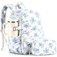 Sac à dos unisexe pour ordinateur portable de voyage 15,6 pouces 27L matelassé style doudoune pour collège et travail, double fermeture éclair, 18 poches