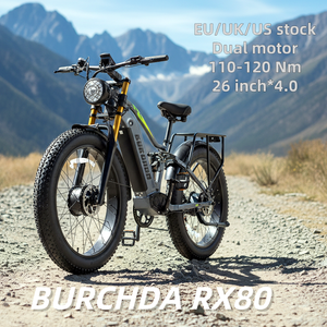 Bicicleta Eléctrica de Montaña de 7 Velocidades, Doble Suspensión, Frenos Hidráulicos, Gran Autonomía, BURCHDA RX80 48V20AH, Stock Europeo - Product Image 1