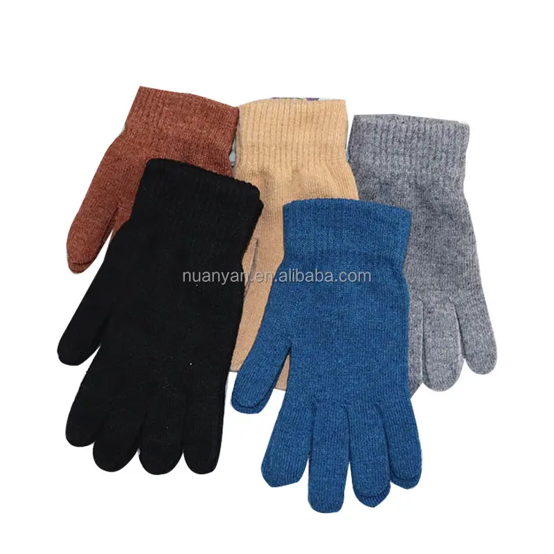 Solid Color Autumn And Winter Men And Women Warm Plus Velvet Thick Gloves Elastic Five-Finger Cycling Gloves