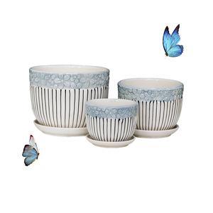<span class=keywords><strong>Vaso</strong></span> <span class=keywords><strong>da</strong></span> fiori <span class=keywords><strong>in</strong></span> ceramica per interni a strisce blu decorazione <span class=keywords><strong>da</strong></span> giardino lavabo <span class=keywords><strong>in</strong></span> terracotta per piante - Product Image 1