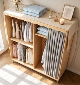 Armoire en bois moderne avec porte coulissante en tissu, grande capacité de rangement pour vêtements, style scandinave pour chambre à coucher - Product Image 5