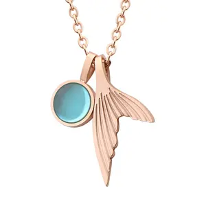 New Arrival Ocean Sea Blue Crystal Gem Stone Fish Whale's Tail Mermaid Pendant Necklaces