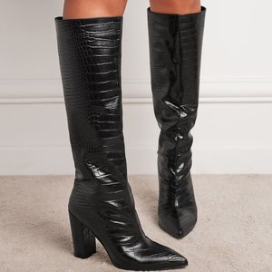 Pattern Long <b>Boots</b> for Women 2024 the Same Pointed Thick Heel Over Knee <b>Boots</b>, a New One Foot <b>Boots</b> in Winter 2025 - Product Image 2