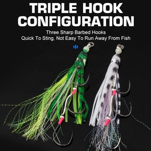 Hameçon de pêche au calmar TEASER HK025 6/0 8/0 Triple Rig Assist Hook Octopus Squid Skirts Jig Soft Fishing Lure - Product Image 5
