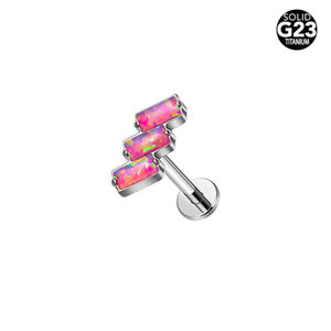 ASTM F136 Titanium CZ Triple Zirconia Opal Flat Back <span class=keywords><strong>Labret</strong></span> Body Jewelry Push-Internally Threaded Oor- en Lipring - Product Image 2