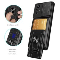 Coque de téléphone Protection d'objectif coulissant housse de béquille pour Xiaomi Redmi Note 12S 4G PC + porte-carte TPU