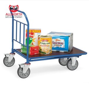 Gudang ritel kargo Transport baja jaring stabil Platform kayu logistik troli tangan - Product Image 3