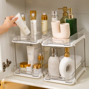 Double Layer Under Sink Storage Rack With Pull Out Drawers For Kitchen Bathroom Cabinet Organizer 6-7.9in Height Multi Function - Product Image 1