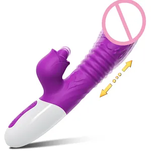 Estimulador de clítoris para mujeres, Juguetes sexuales para adultos, consolador de conejo de empuje, vibrador de punto G