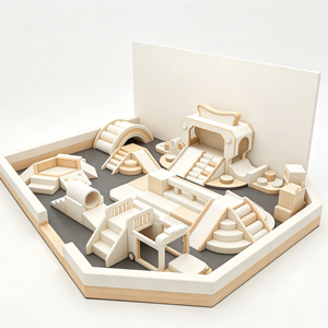 Parque Sensorial Comercial de Madera Pequeño, Minimalista, con Bloques Suaves y Tobogán, para Centros de Entrenamiento de Educación Temprana Independiente - Product Image 1
