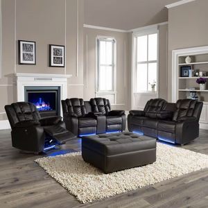 Smart Home Furniture Compressed Leather Power Recliner Sectional Couch Set with USB Charge LED Light Cool Cup Living Room <b>Sofa</b> - Product Image 1
