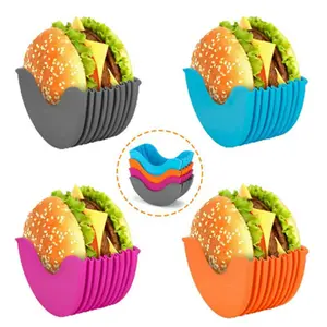 Wadah Roti Hamburger Dapat Digunakan Kembali Bebas BPA Dapat Dicuci Sandwich Penyimpanan Burger Silikon Rak Pemegang untuk Mobil