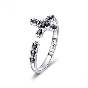 Design elegante Gothic Black Zircon <span class=keywords><strong>Retro</strong></span> <span class=keywords><strong>Ring</strong></span> 925 Sterling Silver Adequado para homens e mulheres - Product Image 1