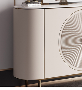 Buffet de rangement moderne pour salle à manger et cuisine, de luxe, blanc laqué brillant, avec poignées - Product Image 6