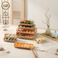 Plateau à sushi en papier kraft avec couvercle anti-buée, certification FSC, BRC, FDA, emballage alimentaire jetable compostable pour restaurant