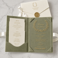 Meilleure Vente : Suite d'Invitations de Mariage de Luxe en Velours Vert Sauge avec Carte RSVP et Design Acrylique