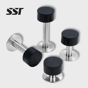 Tope de puerta de acero inoxidable y caucho, tope de parachoques blanco, montaje en pared para el hogar o la oficina - Product Image 1